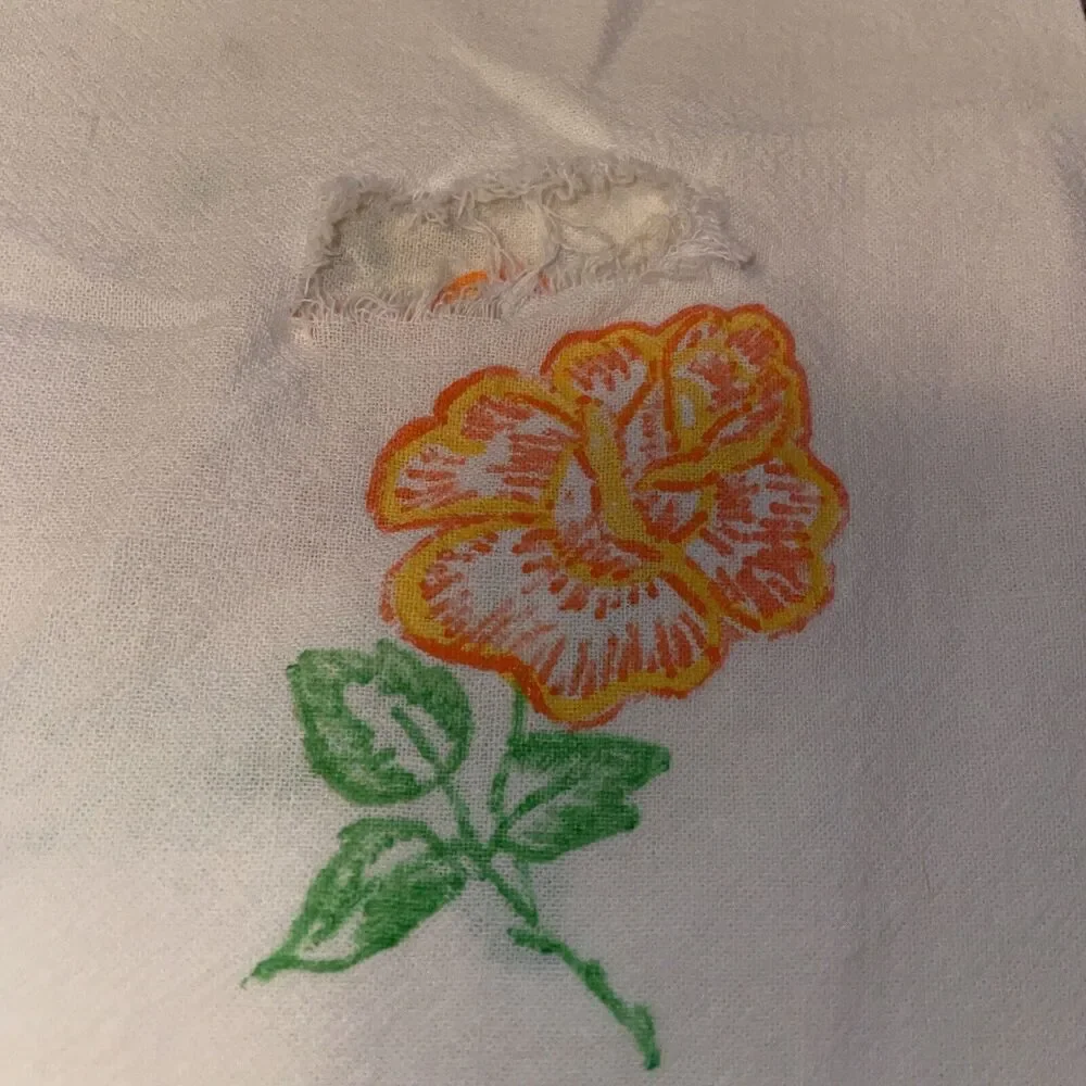 Vintage Lot Dish Cloths For Cutting Painted Flowers Cotton Stained Crafts Sewing